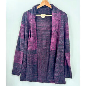 Effeci Variegated Shawl Cardigan Sweater Color Block Purple Women's Small